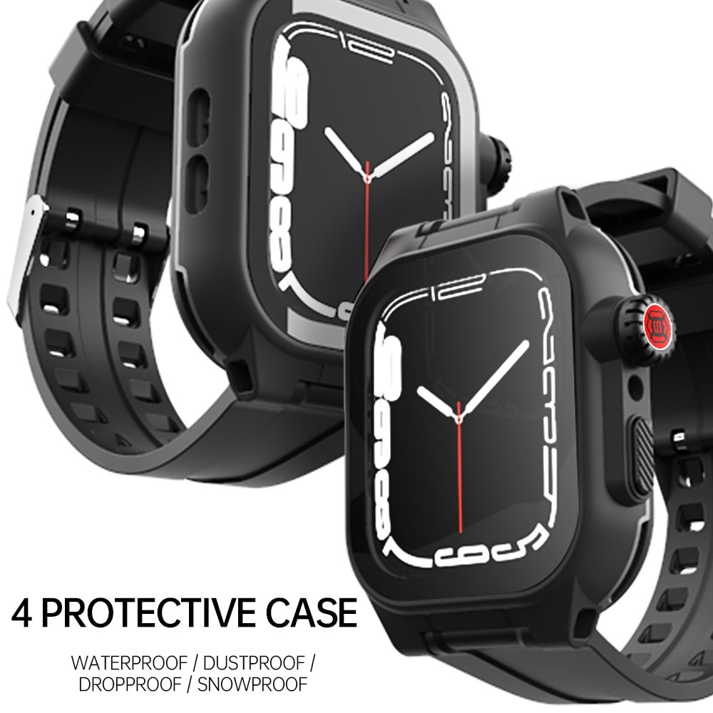Apple Watch 45mm Series 7 Wasserdichte Hülle + Armband aus Silikon, schwarz