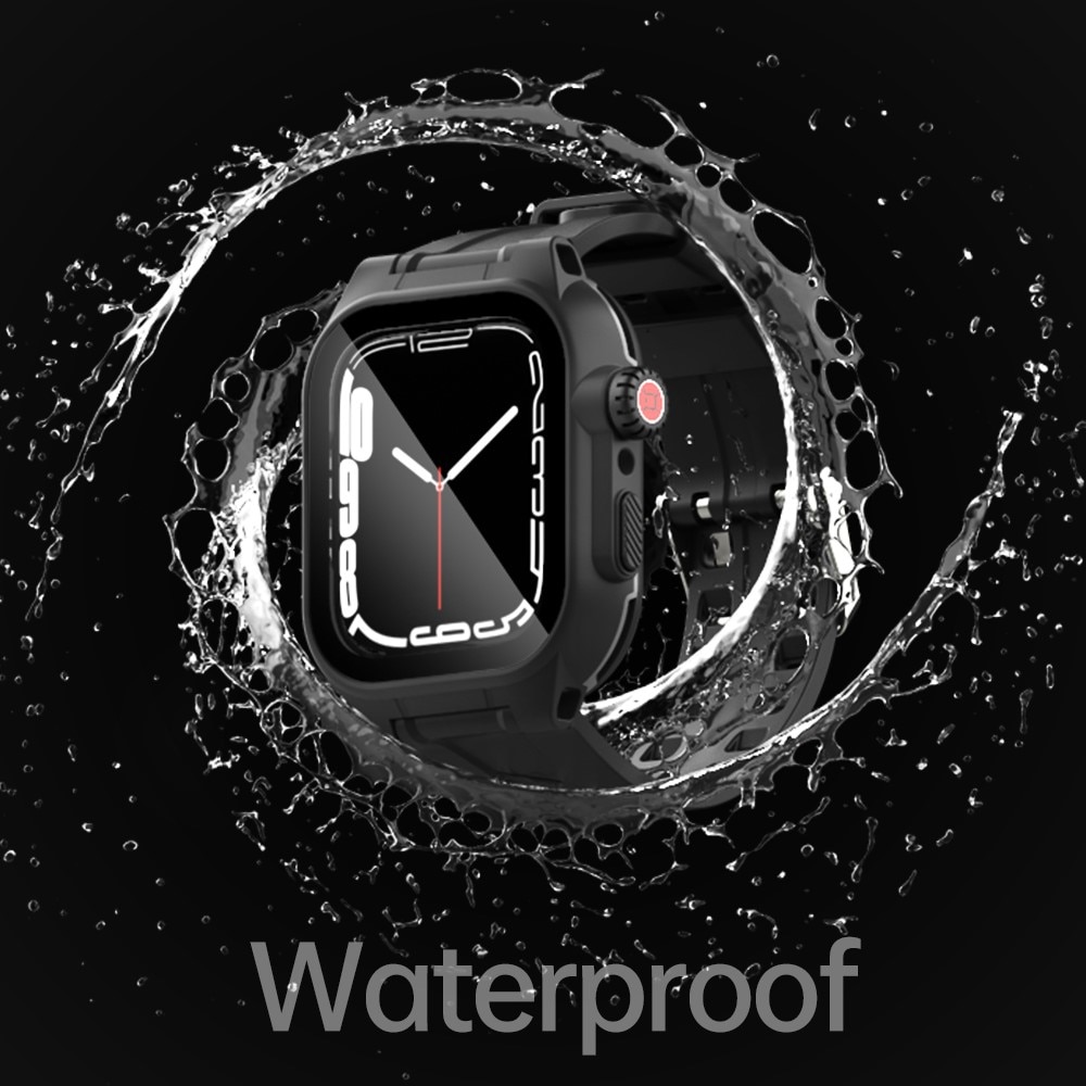 Apple Watch 45mm Series 7 Wasserdichte Hülle + Armband aus Silikon, schwarz