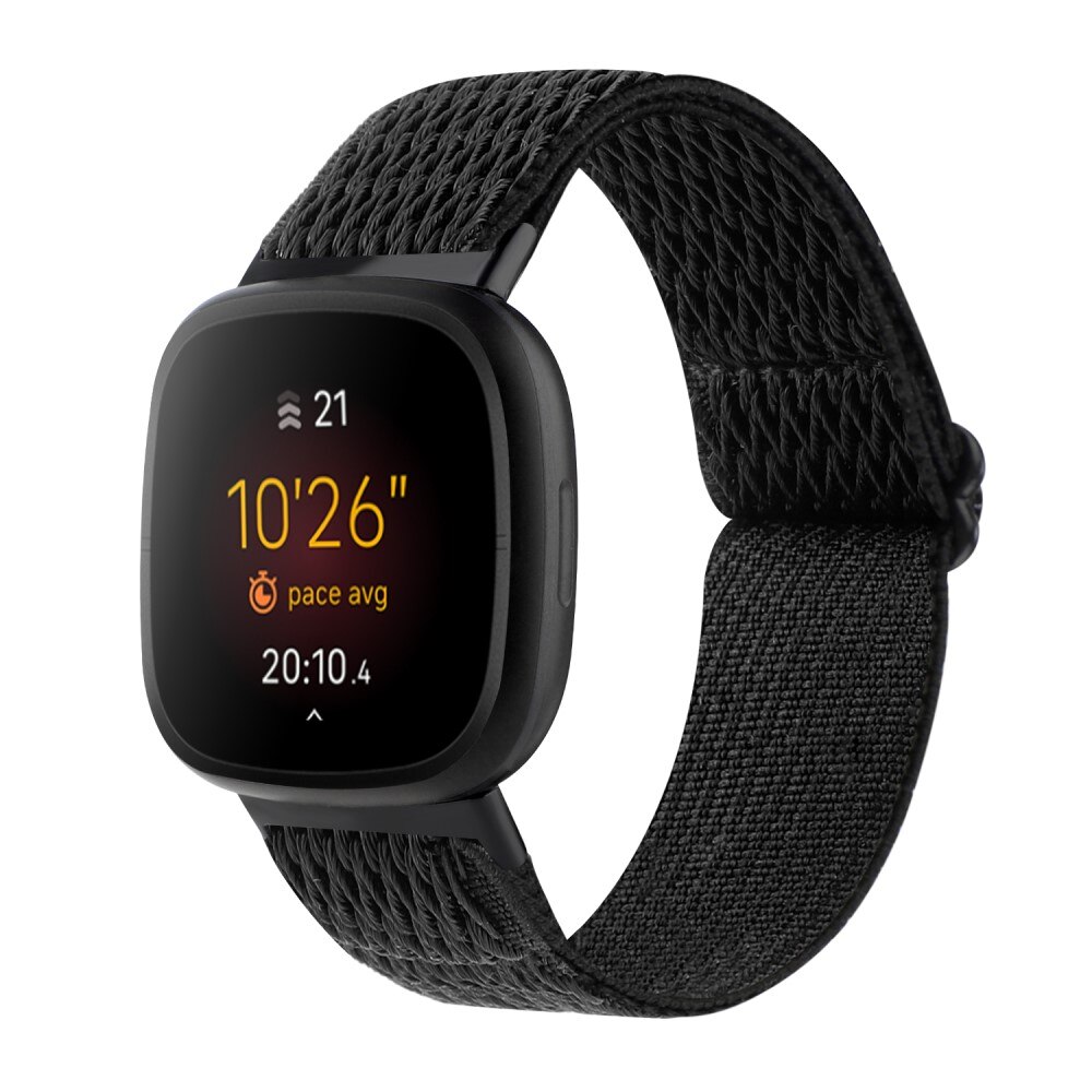 Fitbit Sense Elastisches gewebtes Nylon-Armband schwarz