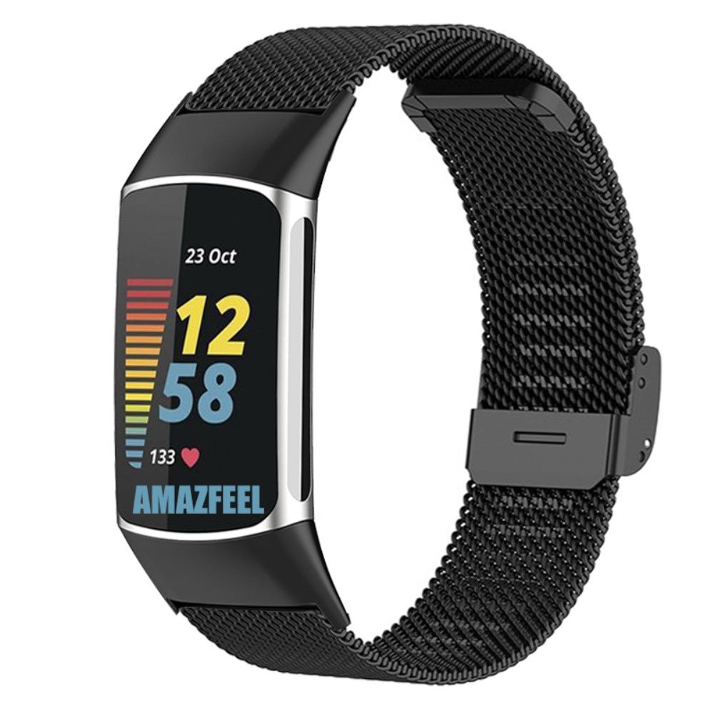 Fitbit Charge 6 Leder Armband (Schwarz) 