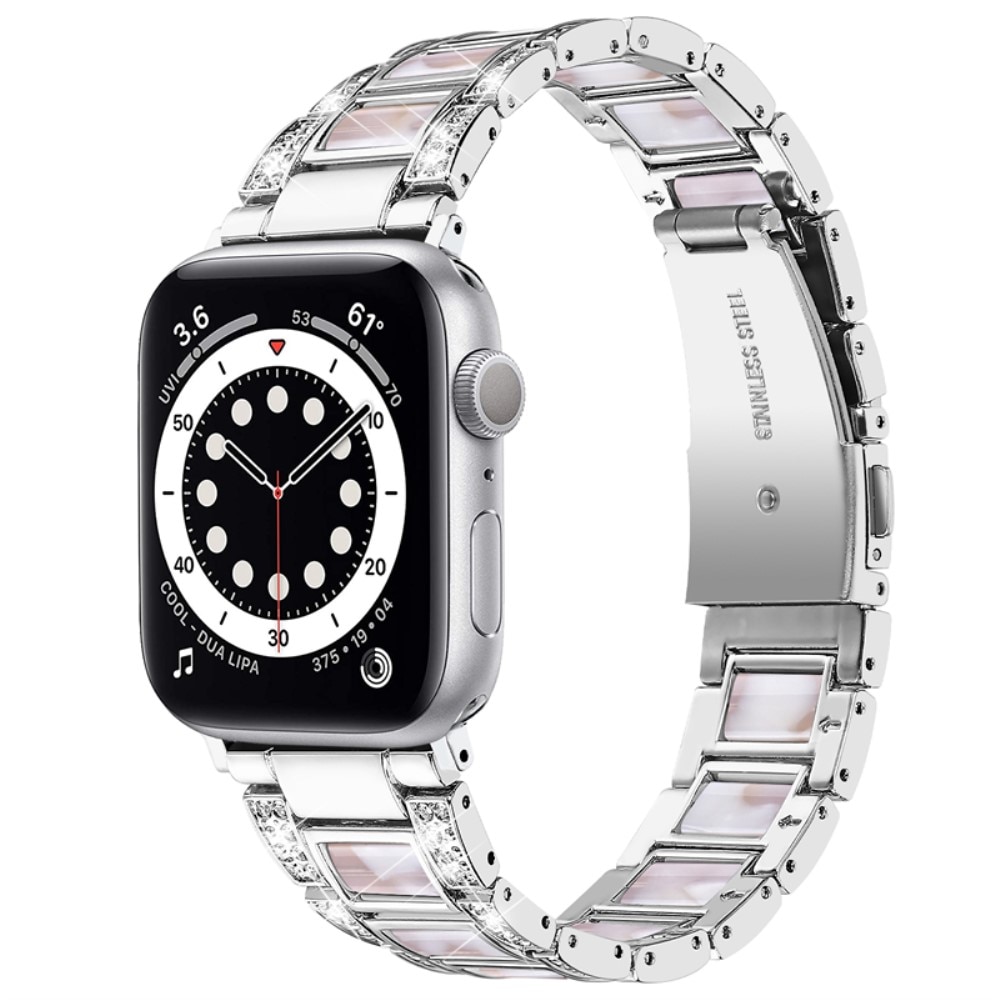 Diamond Bracelet Apple Watch 41mm Series 8 Silver Pearl