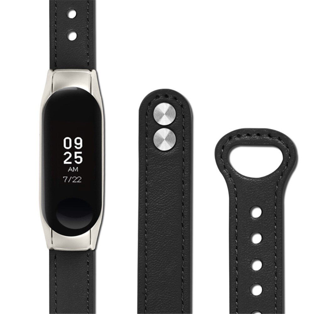 Xiaomi Mi Band 5/6 Klassisches Lederarmband schwarz