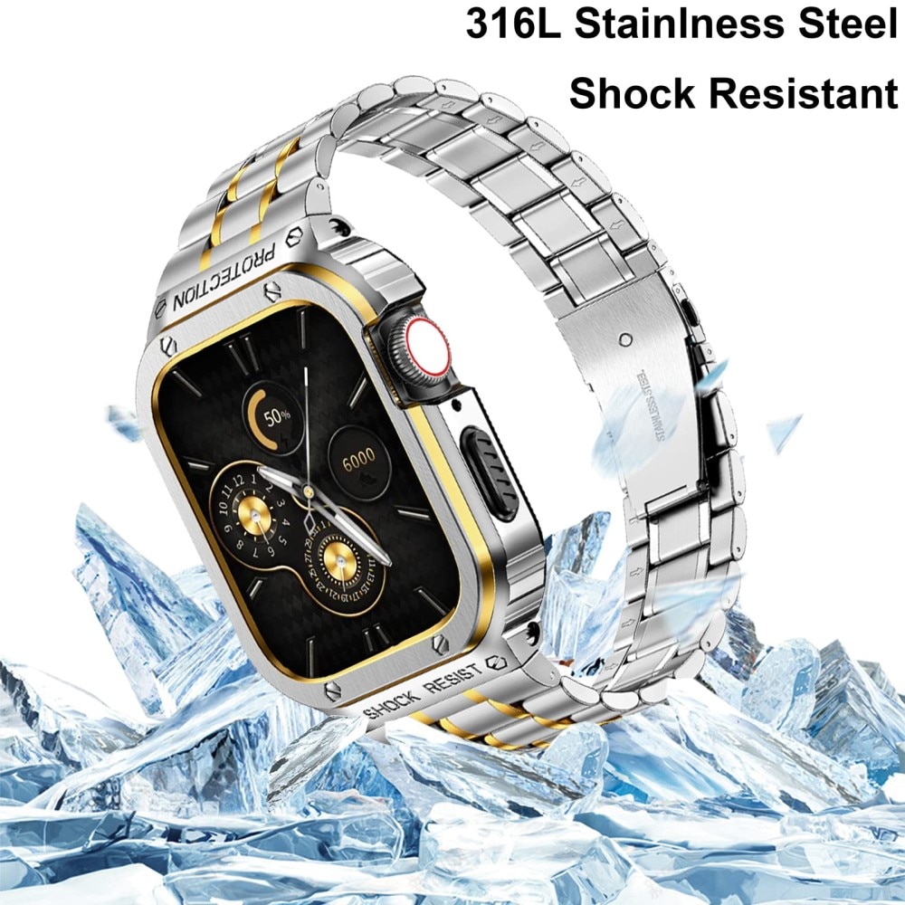 Apple Watch SE 44mm Full Metal Armband silber/gold