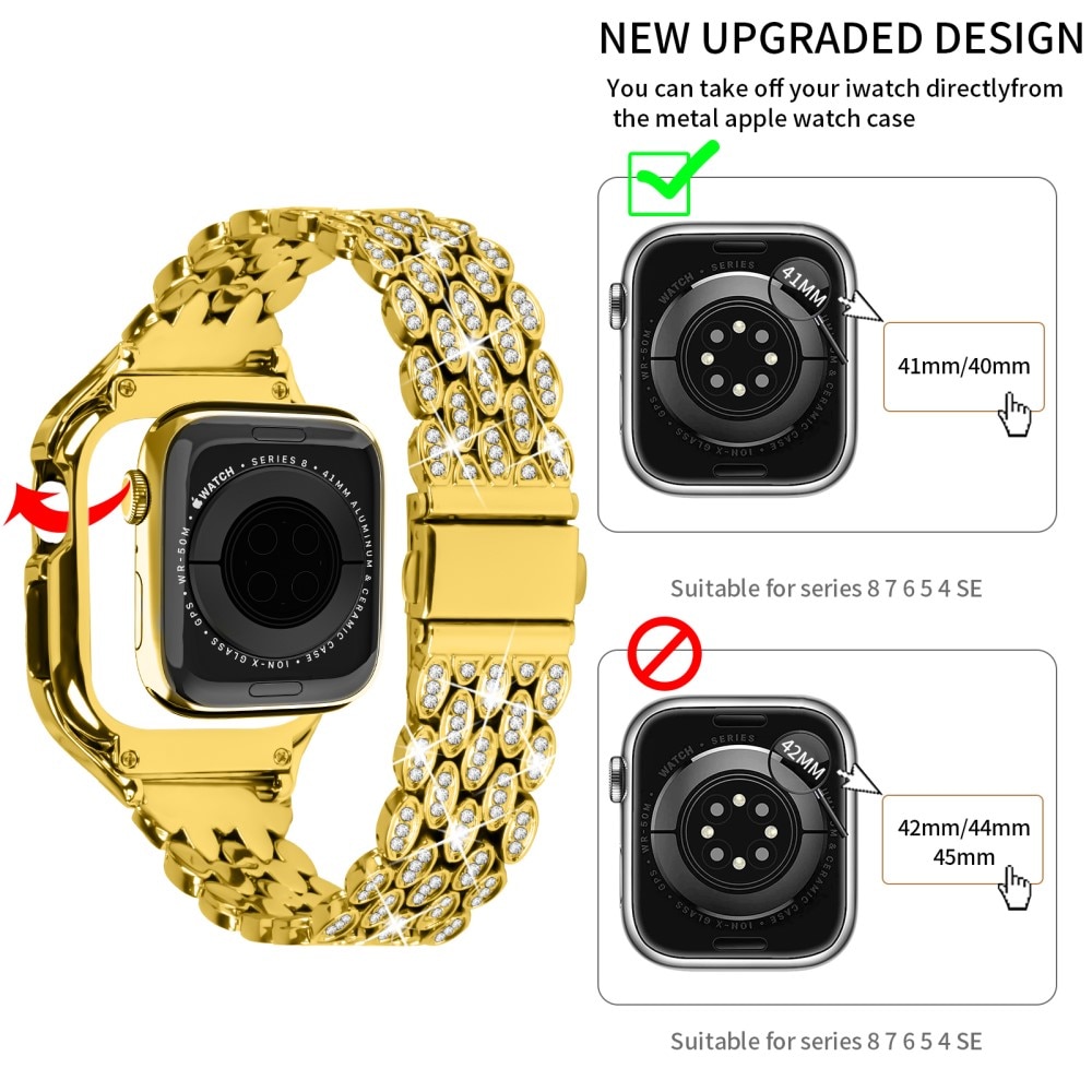 Apple Watch 41mm Series 8 Hülle + Metalarmband Rhinestone, gold