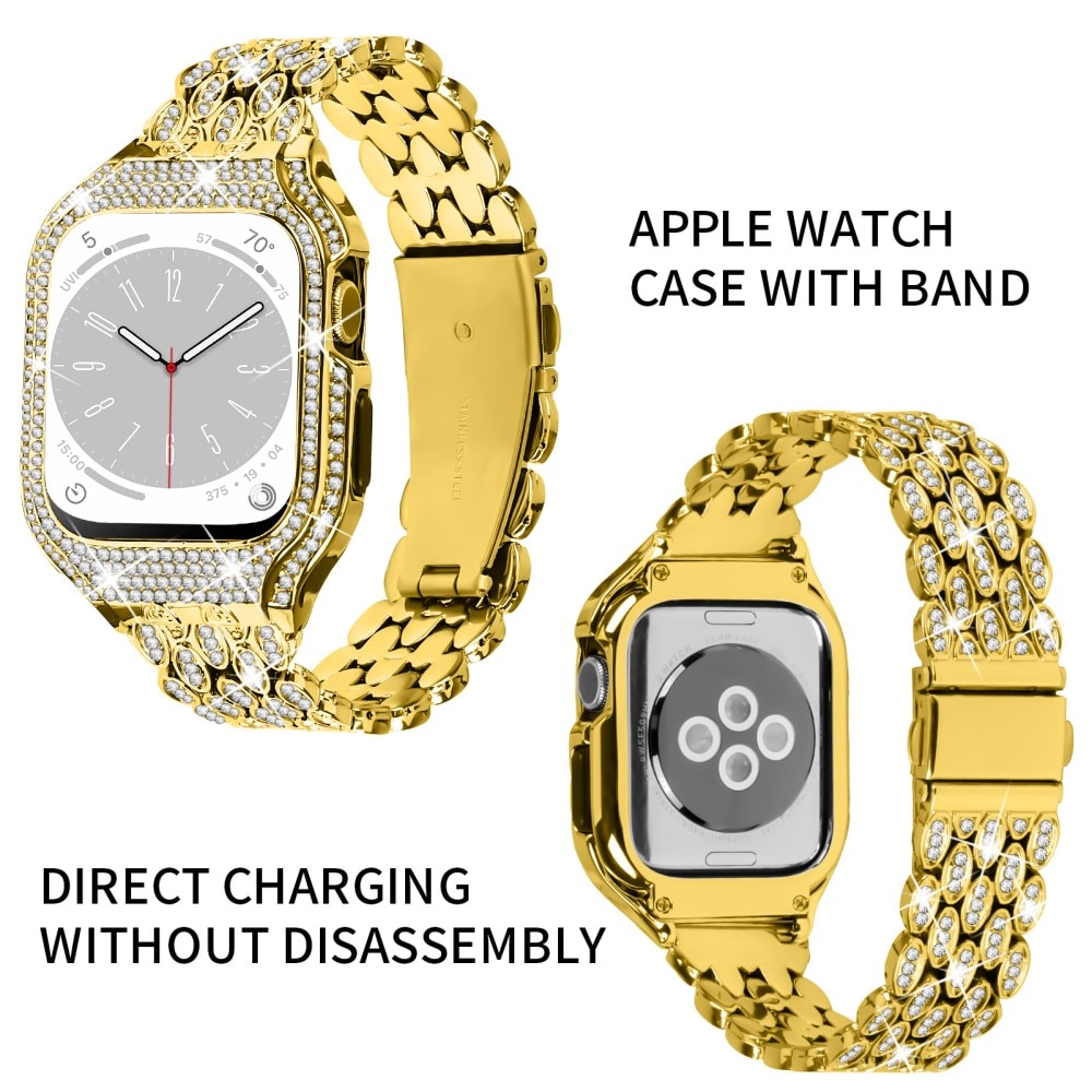 Apple Watch 41mm Series 9 Hülle + Metalarmband Rhinestone, gold