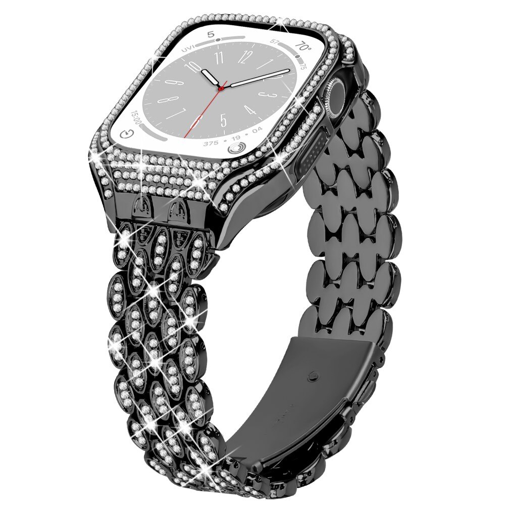 Apple Watch 41mm Series 7 Hülle + Metalarmband Rhinestone, schwarz