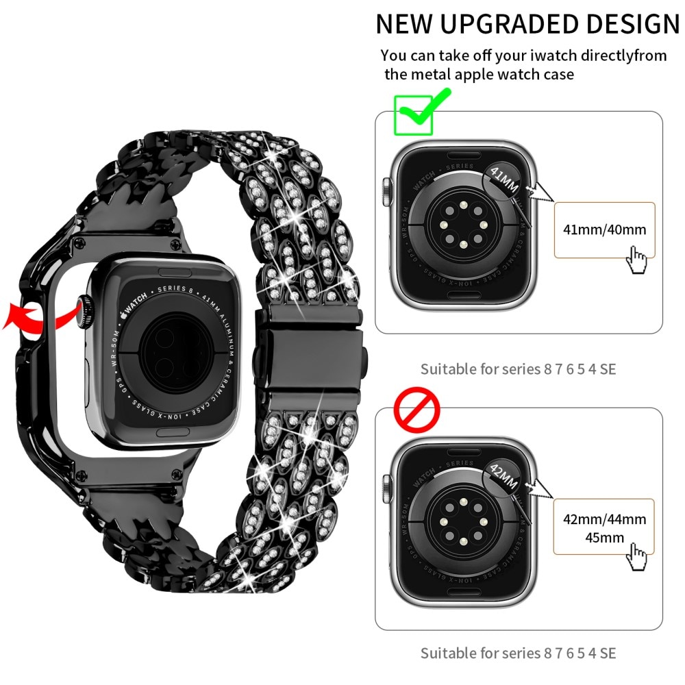Apple Watch 41mm Series 8 Hülle + Metalarmband Rhinestone, schwarz