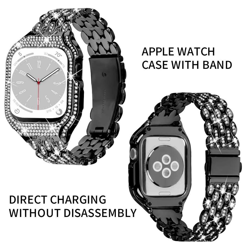 Apple Watch 41mm Series 7 Hülle + Metalarmband Rhinestone, schwarz