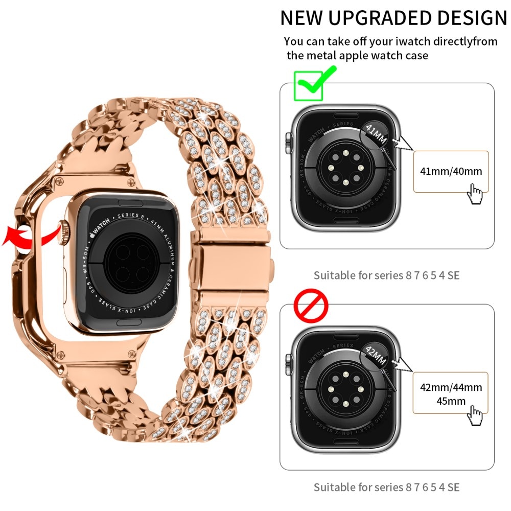 Apple Watch 41mm Series 8 Hülle + Metalarmband Rhinestone, roségold