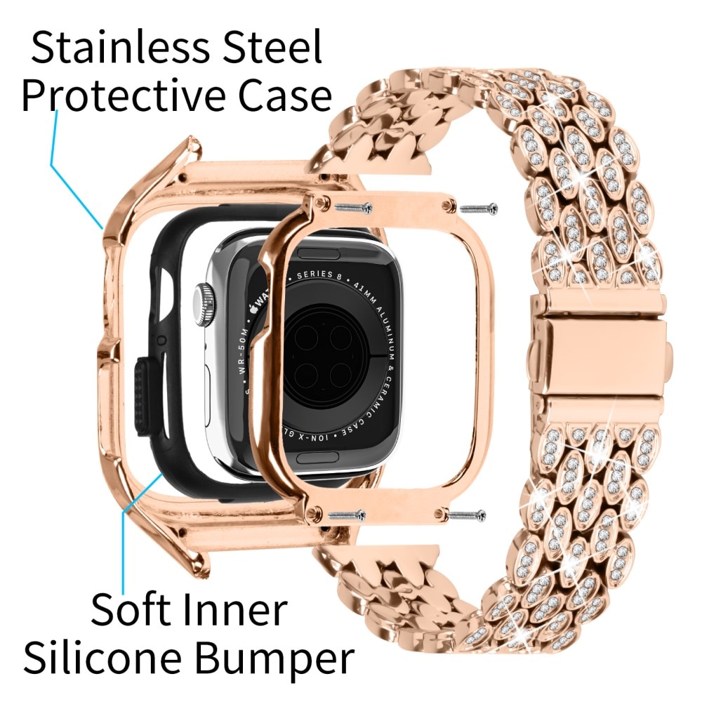 Apple Watch 41mm Series 8 Hülle + Metalarmband Rhinestone, roségold