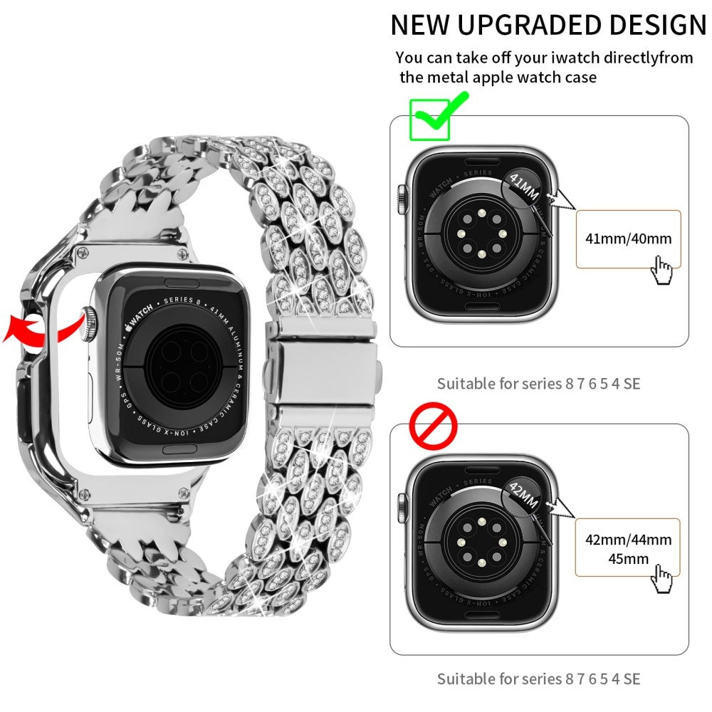 Apple Watch 41mm Series 8 Hülle + Metalarmband Rhinestone, silber