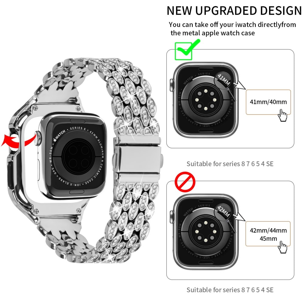 Apple Watch 41mm Series 7 Hülle + Metalarmband Rhinestone, silber