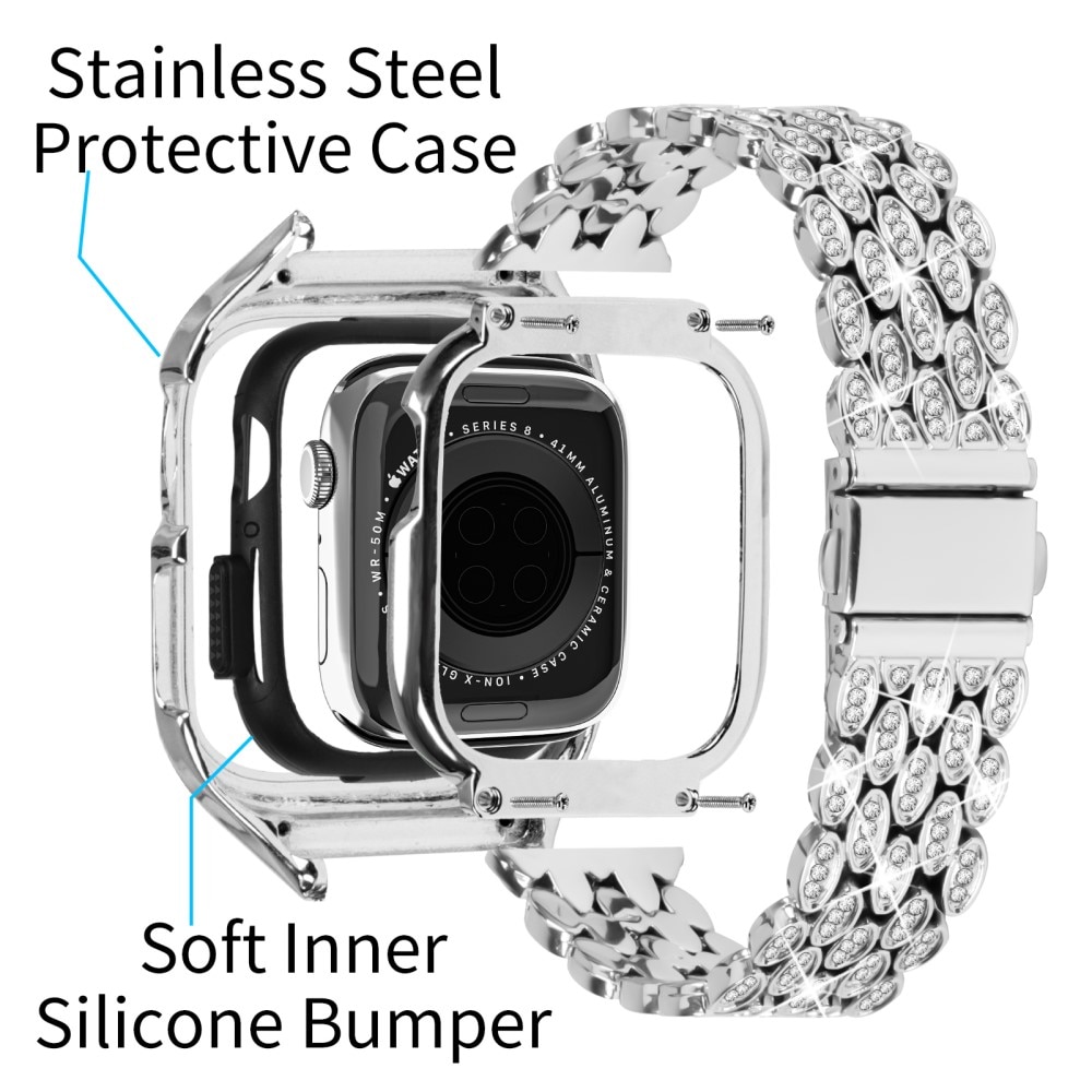 Apple Watch 41mm Series 7 Hülle + Metalarmband Rhinestone, silber