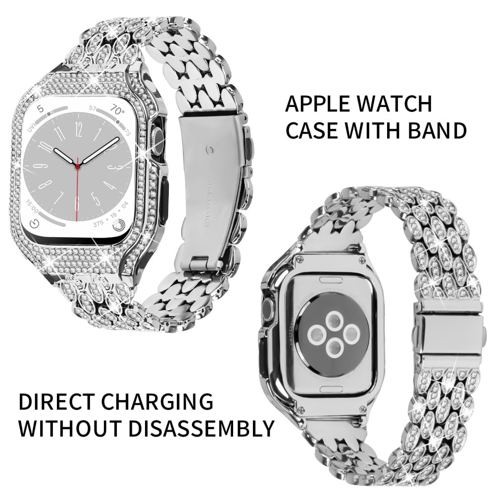 Apple Watch 41mm Series 7 Hülle + Metalarmband Rhinestone, silber