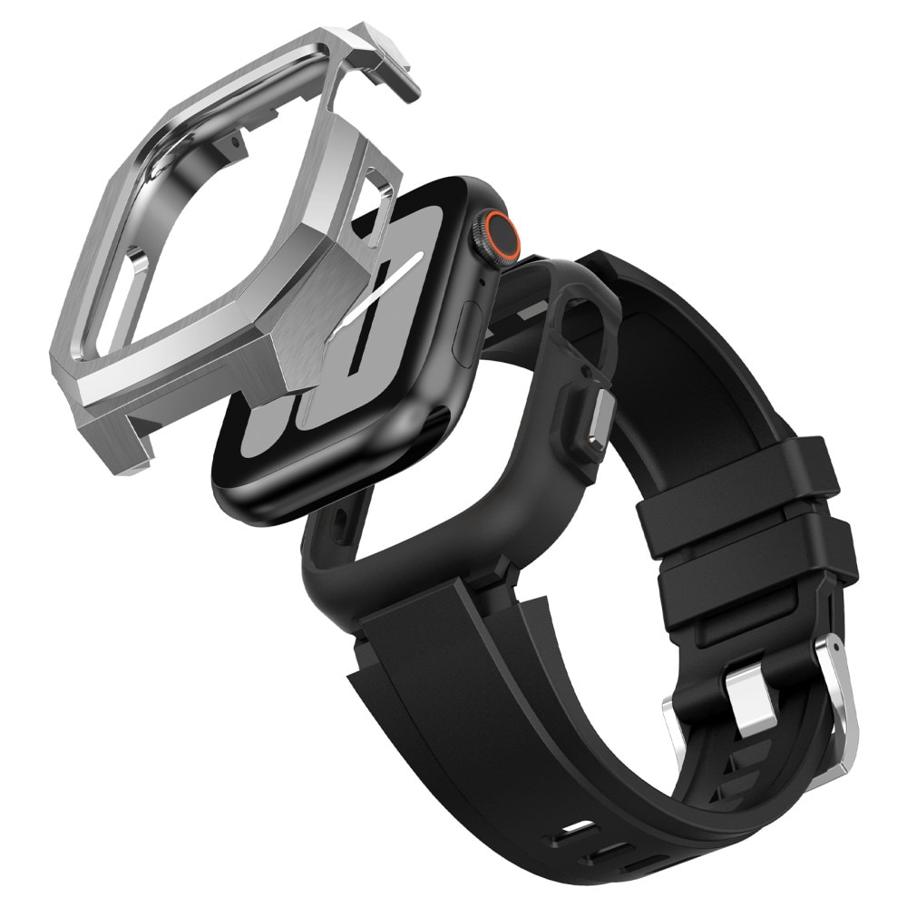 Apple Watch 44mm Stainless Steel Hülle + Armband silber/schwarz