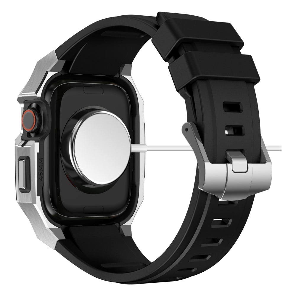 Apple Watch 45mm Series 9 Stainless Steel Hülle + Armband silber/schwarz