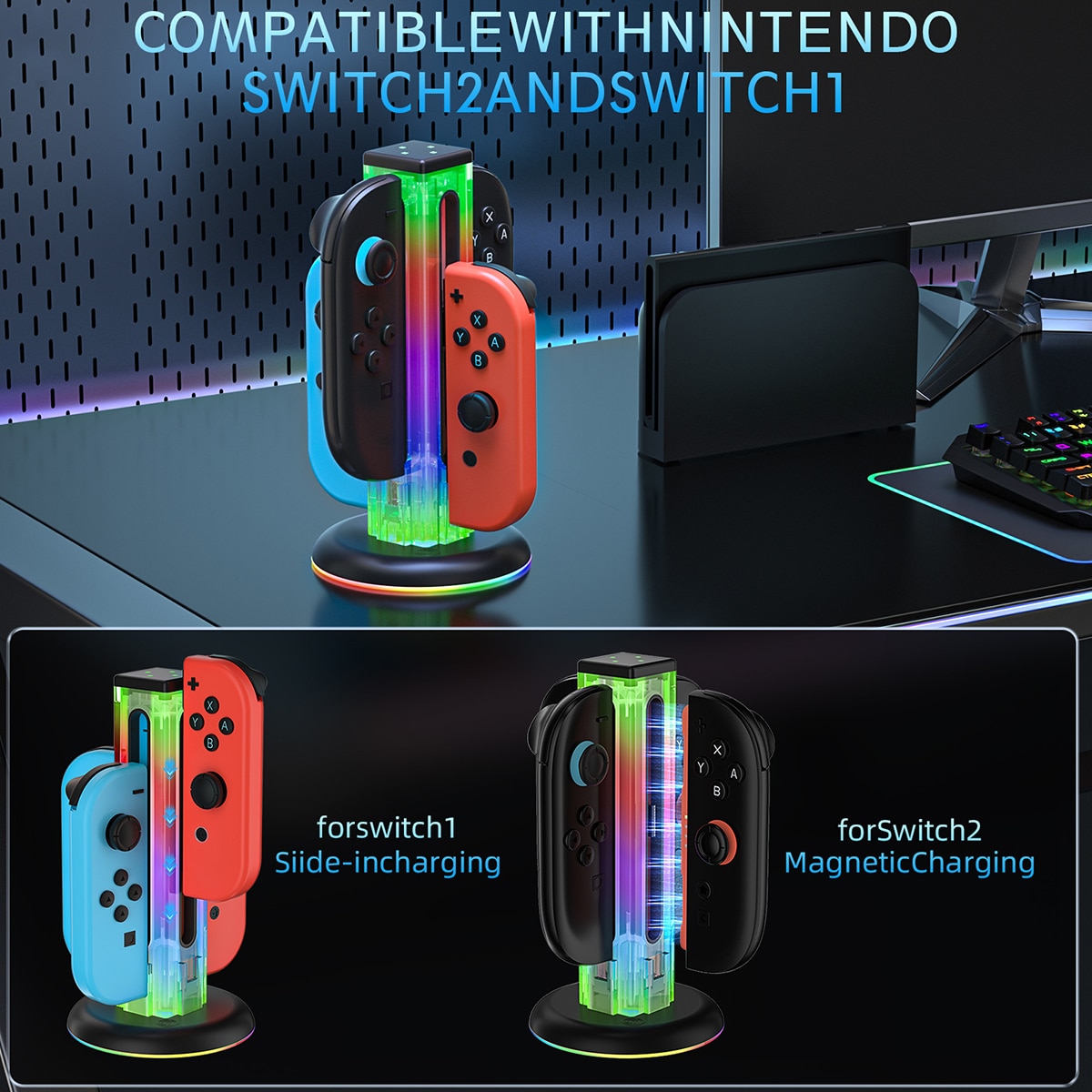 Joy-Con Ladeständer mit RGB-Beleuchtung Nintendo Switch 2 Schwarz