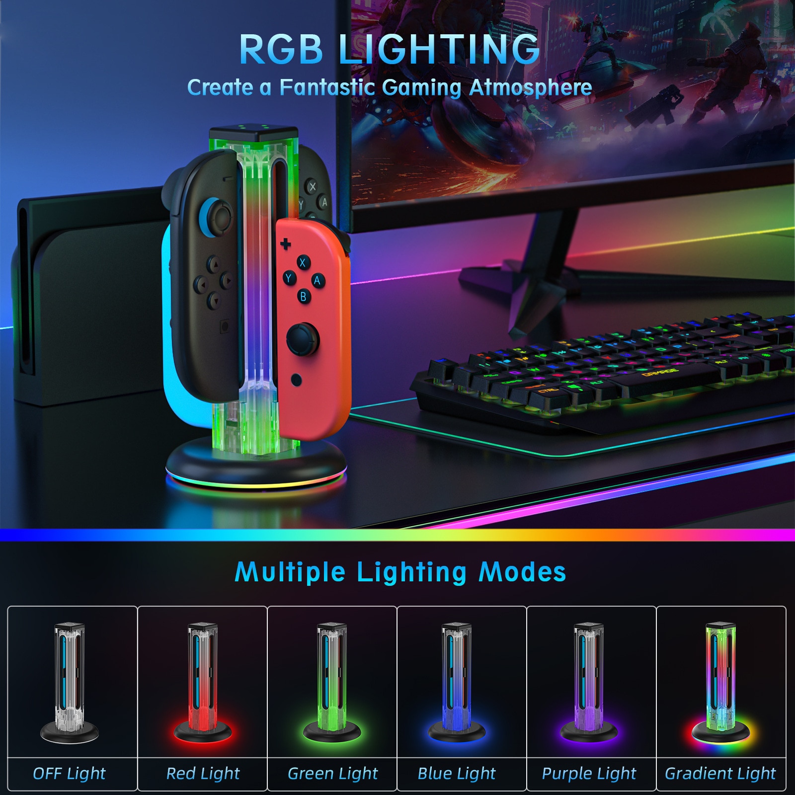 Joy-Con Ladeständer mit RGB-Beleuchtung Nintendo Switch 2 Schwarz