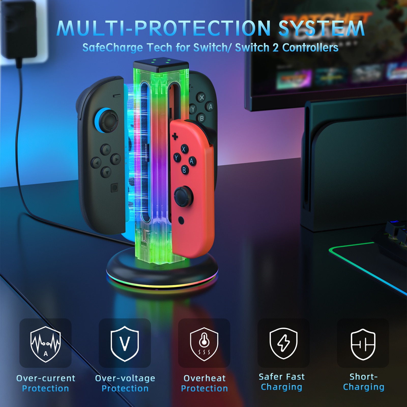 Joy-Con Ladeständer mit RGB-Beleuchtung Nintendo Switch 2 Schwarz