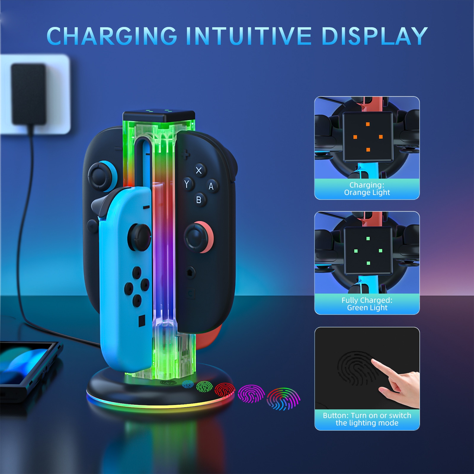 Joy-Con Ladeständer mit RGB-Beleuchtung Nintendo Switch 2 Schwarz