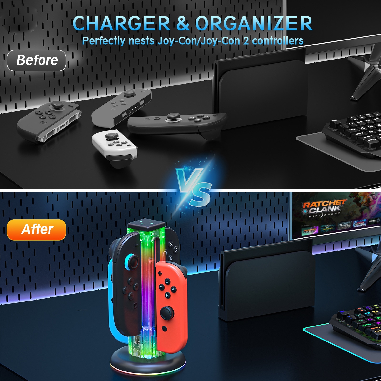 Joy-Con Ladeständer mit RGB-Beleuchtung Nintendo Switch 2 Schwarz