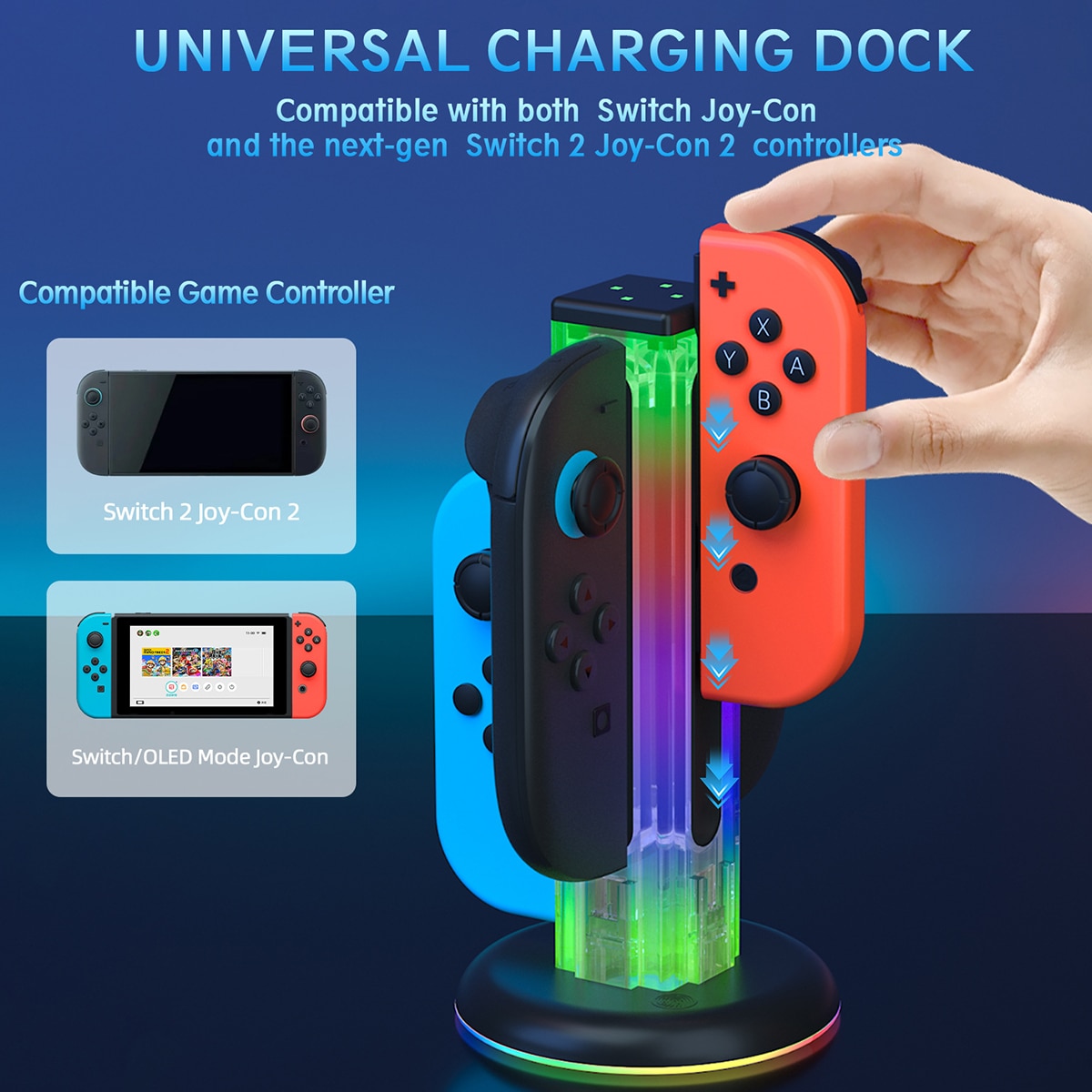 Joy-Con Ladeständer mit RGB-Beleuchtung Nintendo Switch 2 Schwarz