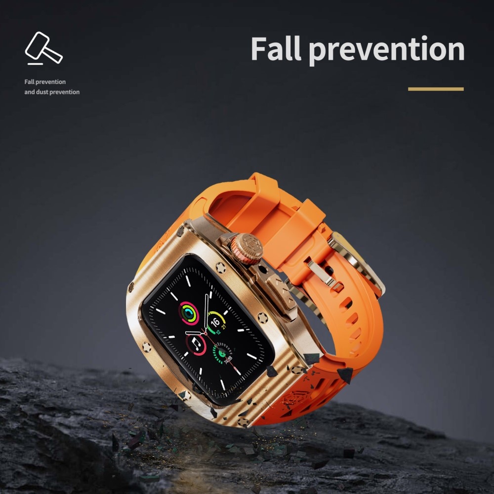 High Brushed Metal Hülle mit Armband Apple Watch 45mm Series 7 Rose/Orange