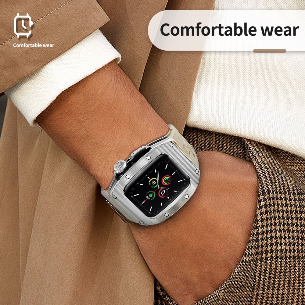 High Brushed Metal Hulle mit Armband Apple Watch 45mm Series 8 Steel White