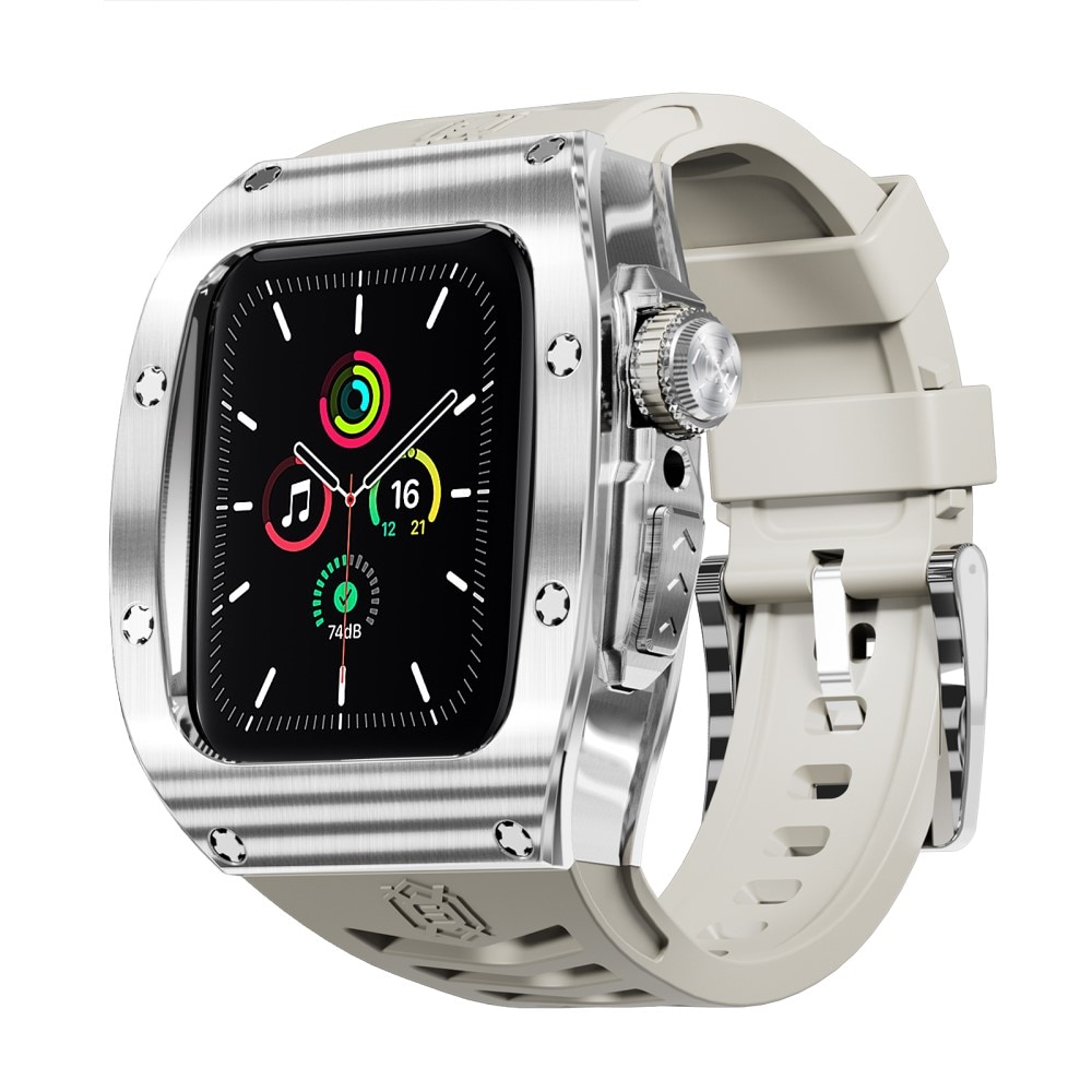 High Brushed Metal Hülle mit Armband Apple Watch 44mm Steel/White