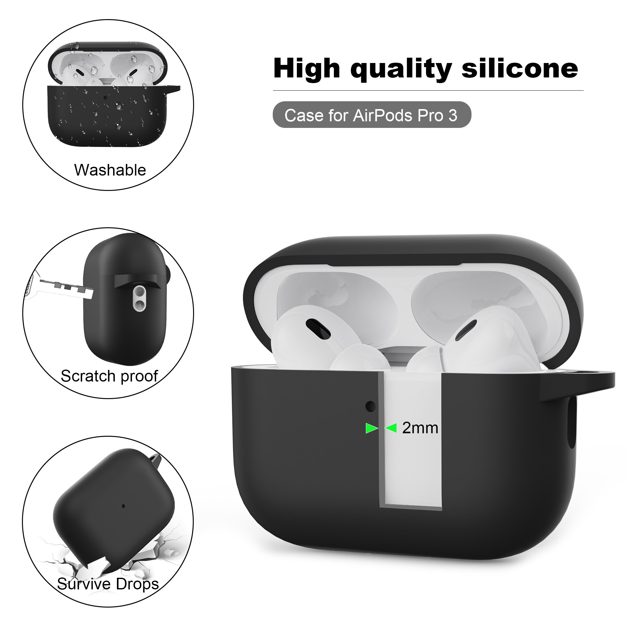 Apple AirPods Pro 3 Silikonhülle mit Karabiner-Ring Weiß