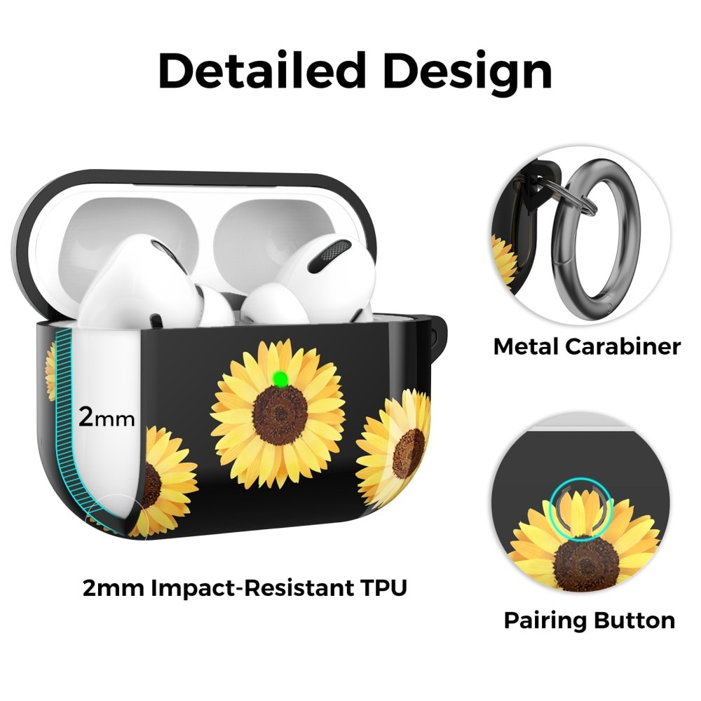 Apple AirPods Pro Hülle TPU mit Karabiner-Ring Sonnenblume