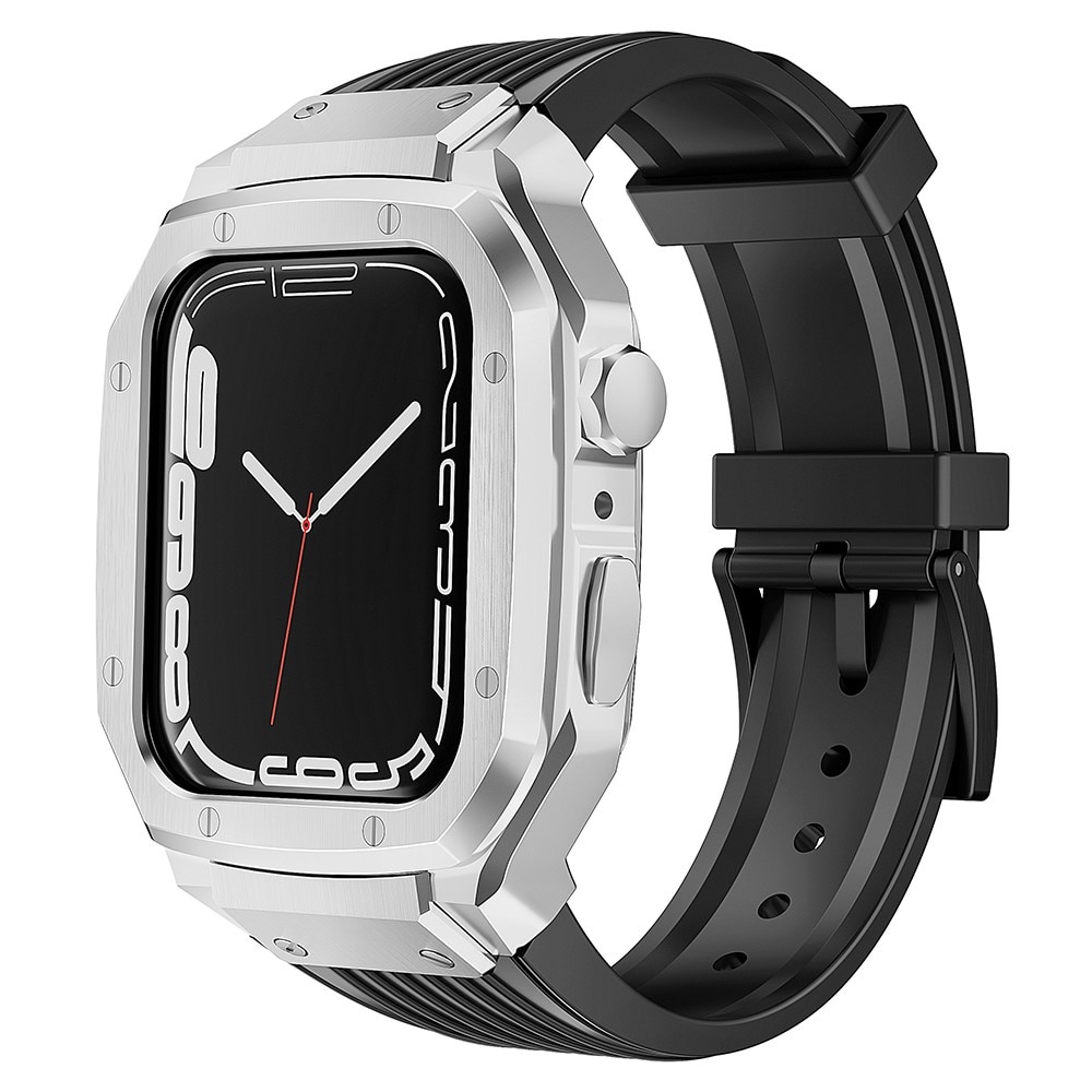 Apple Watch 44/45mm Adventure Metall-Hülle + Armband schwarz/silber