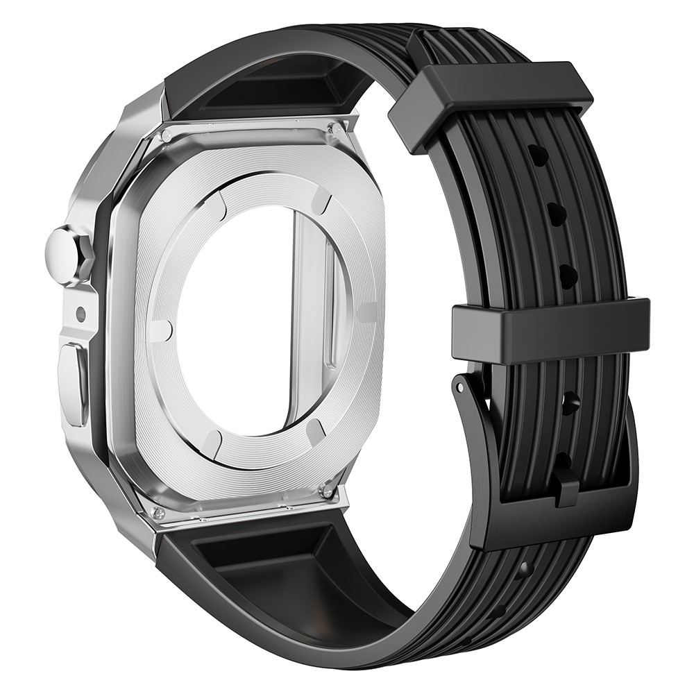 Apple Watch 45mm Series 9 Adventure Metall-Hülle + Armband schwarz/silber