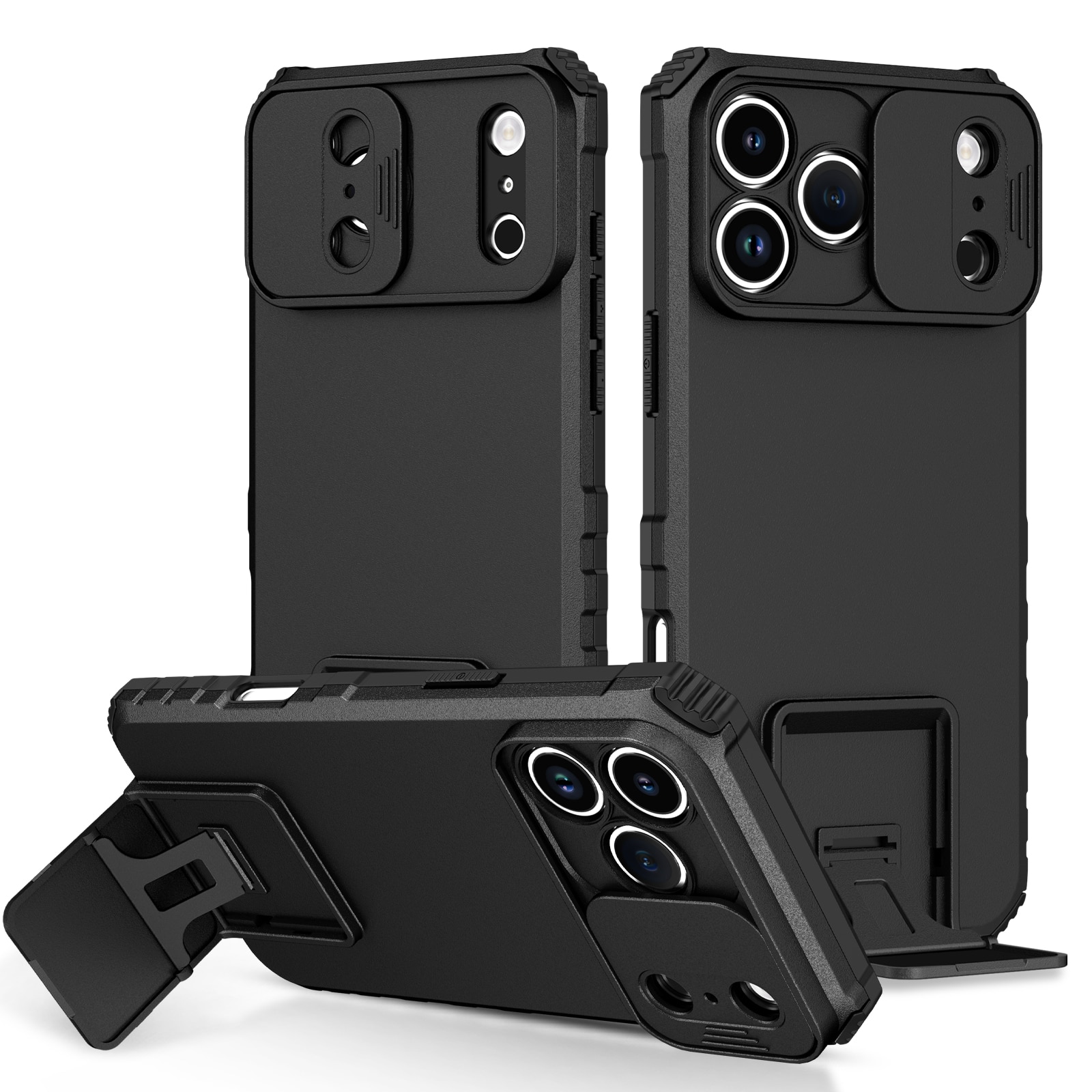iPhone 17 Pro Max Kickstand Handyhülle mit Kameraabdeckung Schwarz