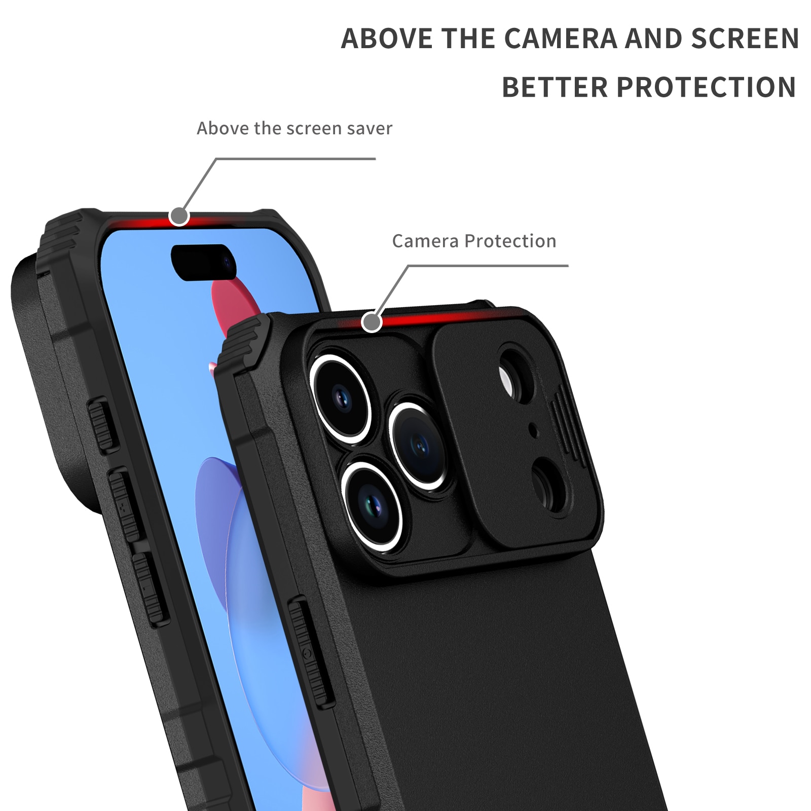 iPhone 17 Pro Max Kickstand Handyhülle mit Kameraabdeckung Schwarz