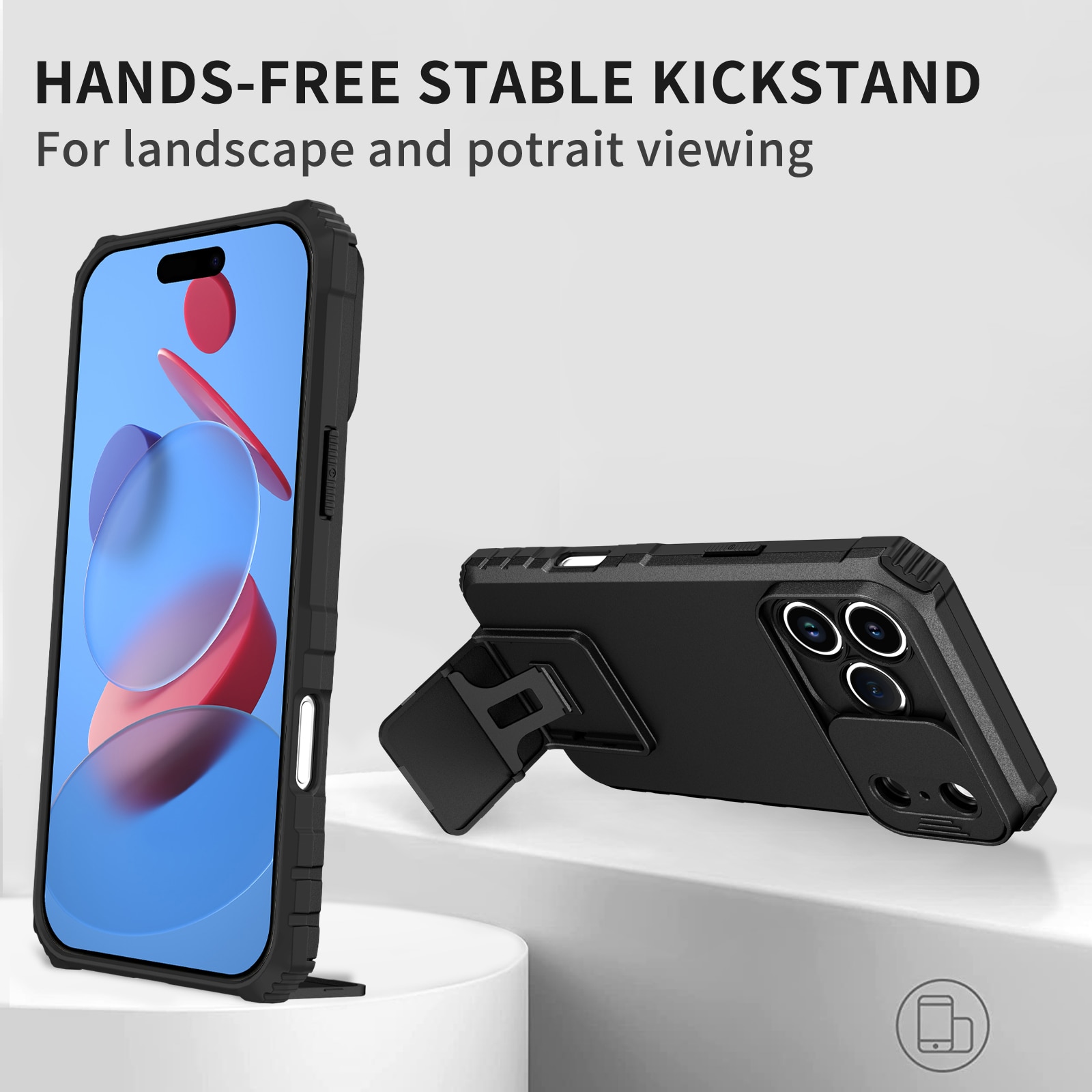 iPhone 17 Pro Max Kickstand Handyhülle mit Kameraabdeckung Schwarz