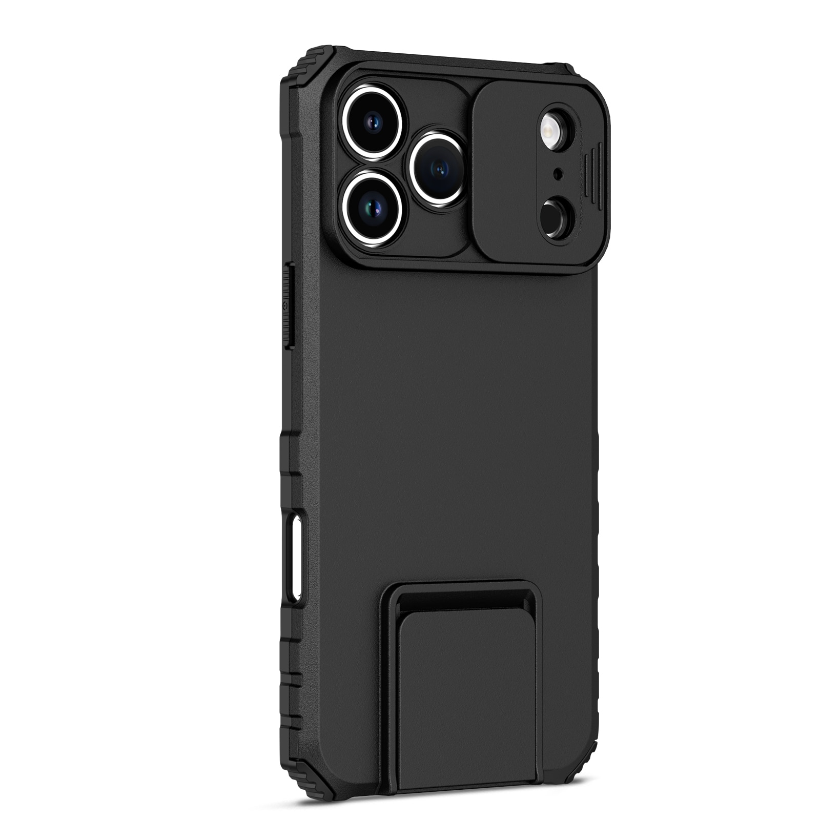 iPhone 17 Pro Max Kickstand Handyhülle mit Kameraabdeckung Schwarz