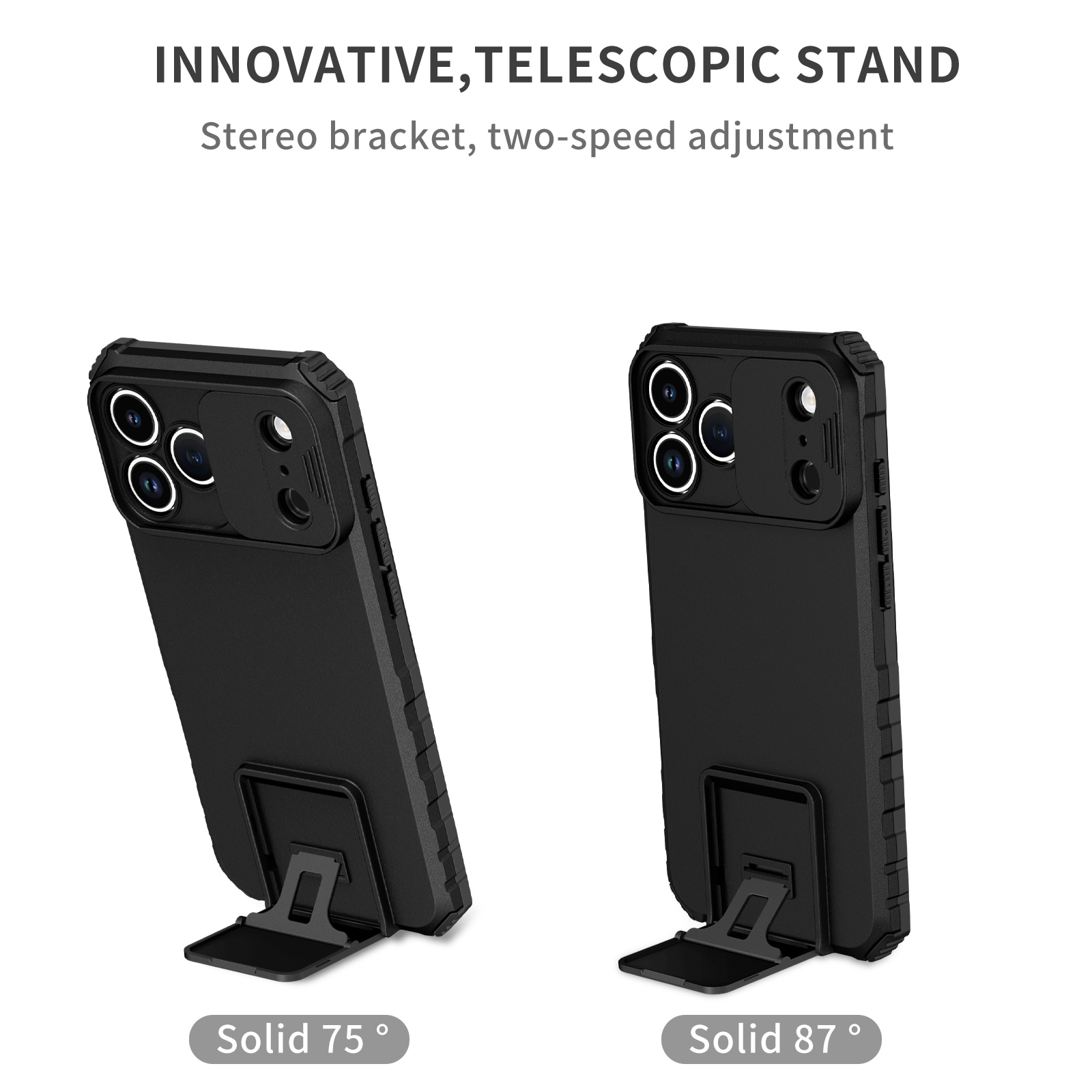 iPhone 17 Pro Max Kickstand Handyhülle mit Kameraabdeckung Schwarz