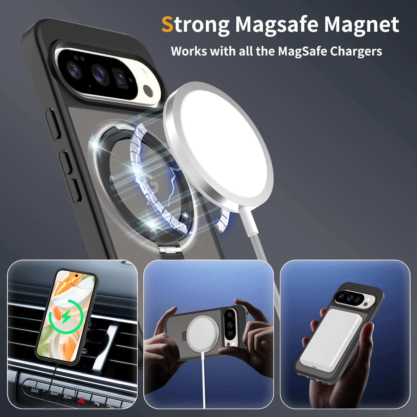 Google Pixel 9 Hybrid-Hülle Magnetic Ring Schwarz