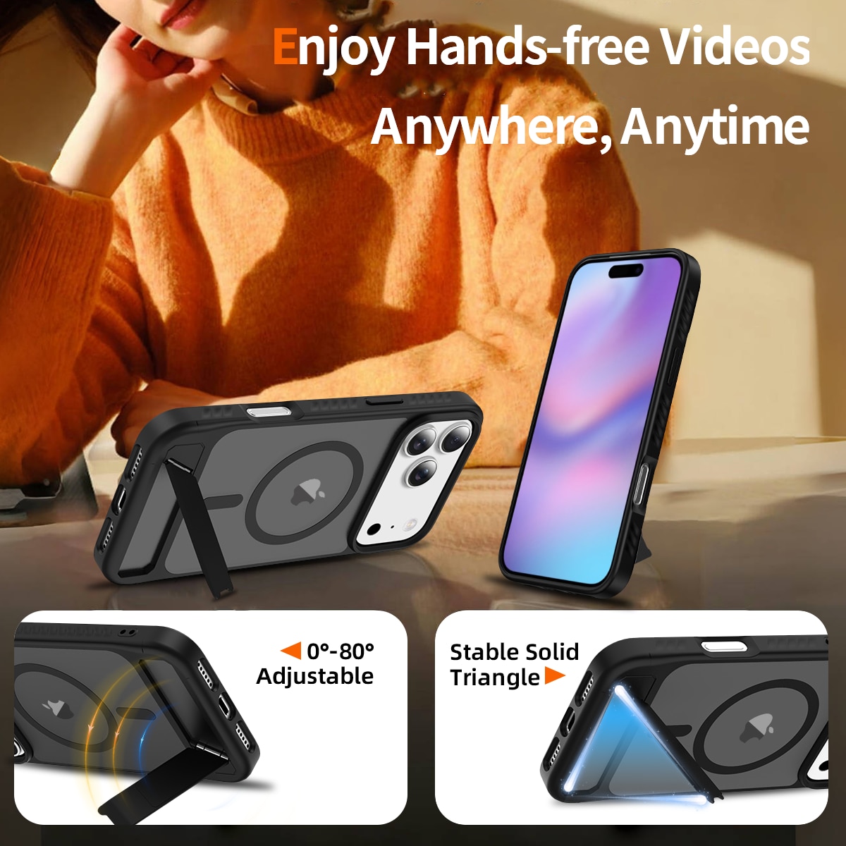 iPhone 17 Pro Magnetische Hülle mit Ständer Schwarz