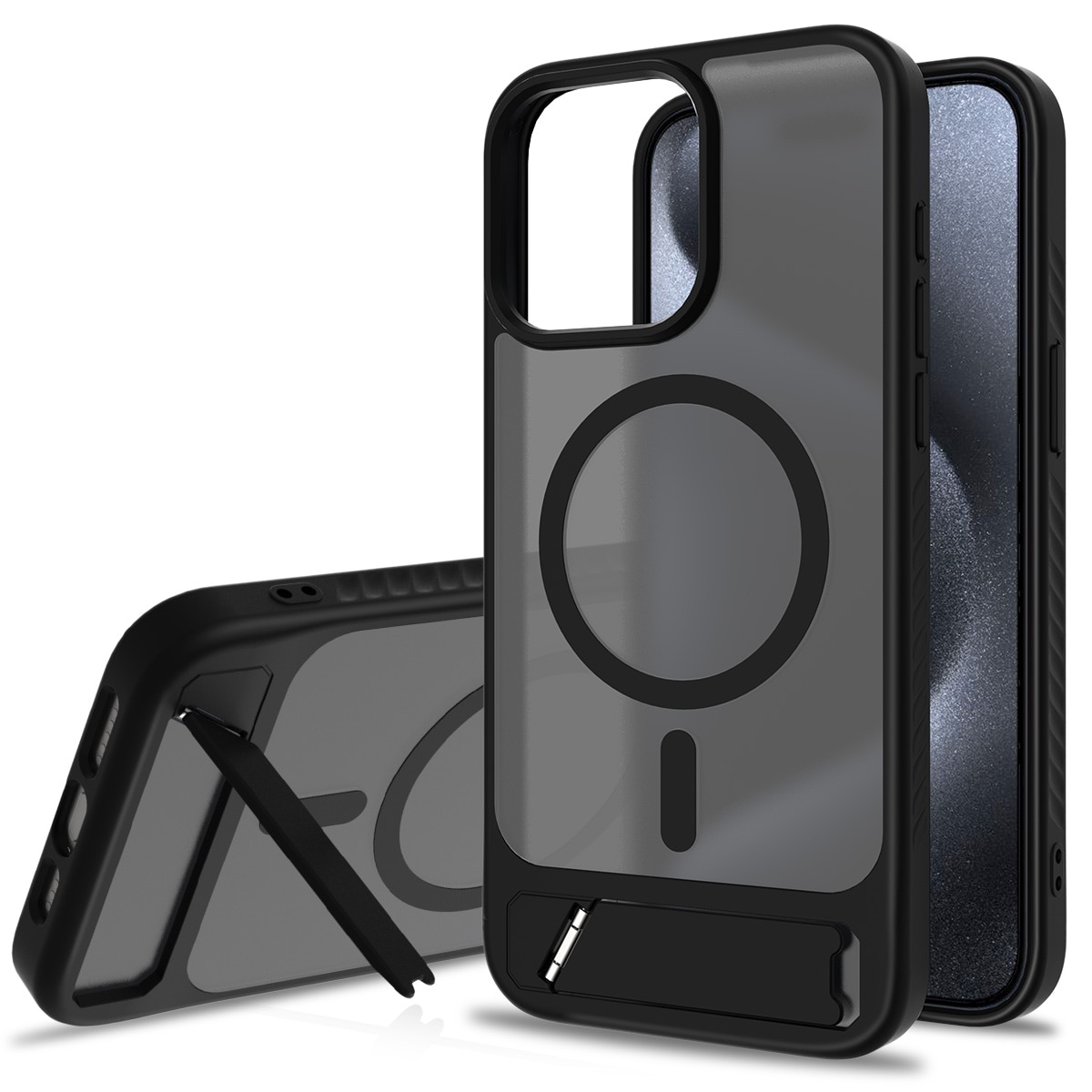 iPhone 15 Pro Max Magnetische Hülle mit Ständer Schwarz