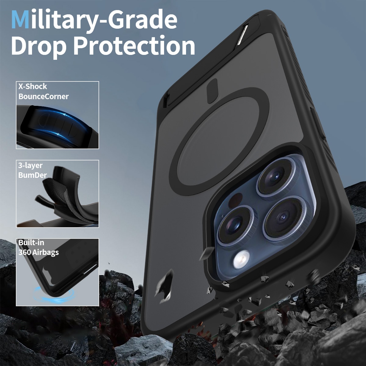 iPhone 15 Pro Max Magnetische Hülle mit Ständer Schwarz