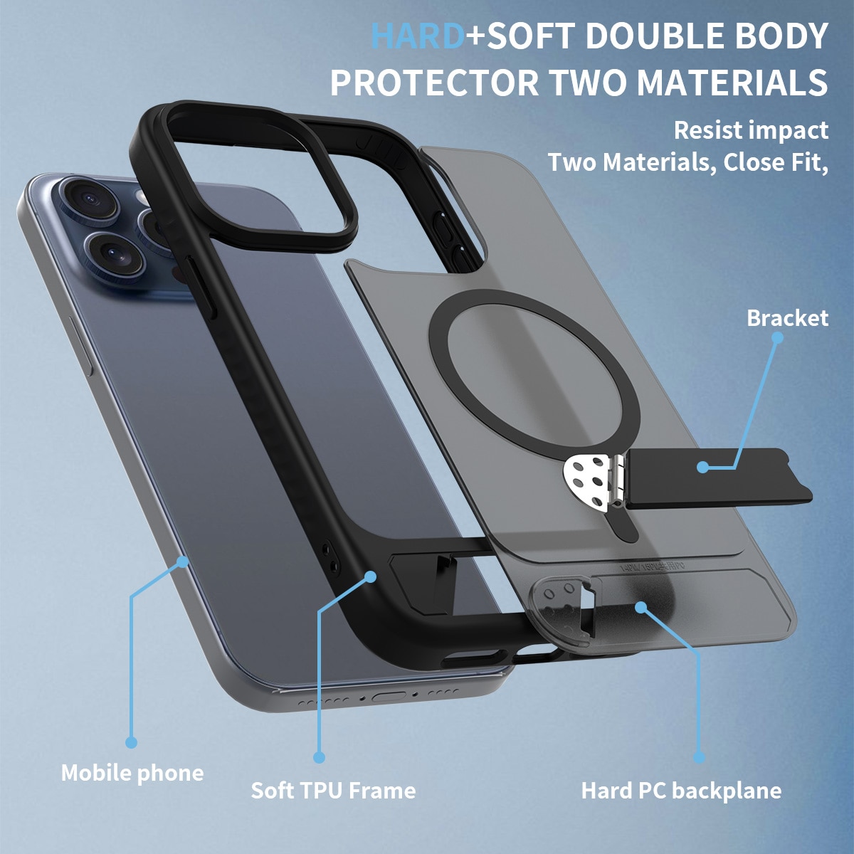 iPhone 15 Pro Max Magnetische Hülle mit Ständer Schwarz