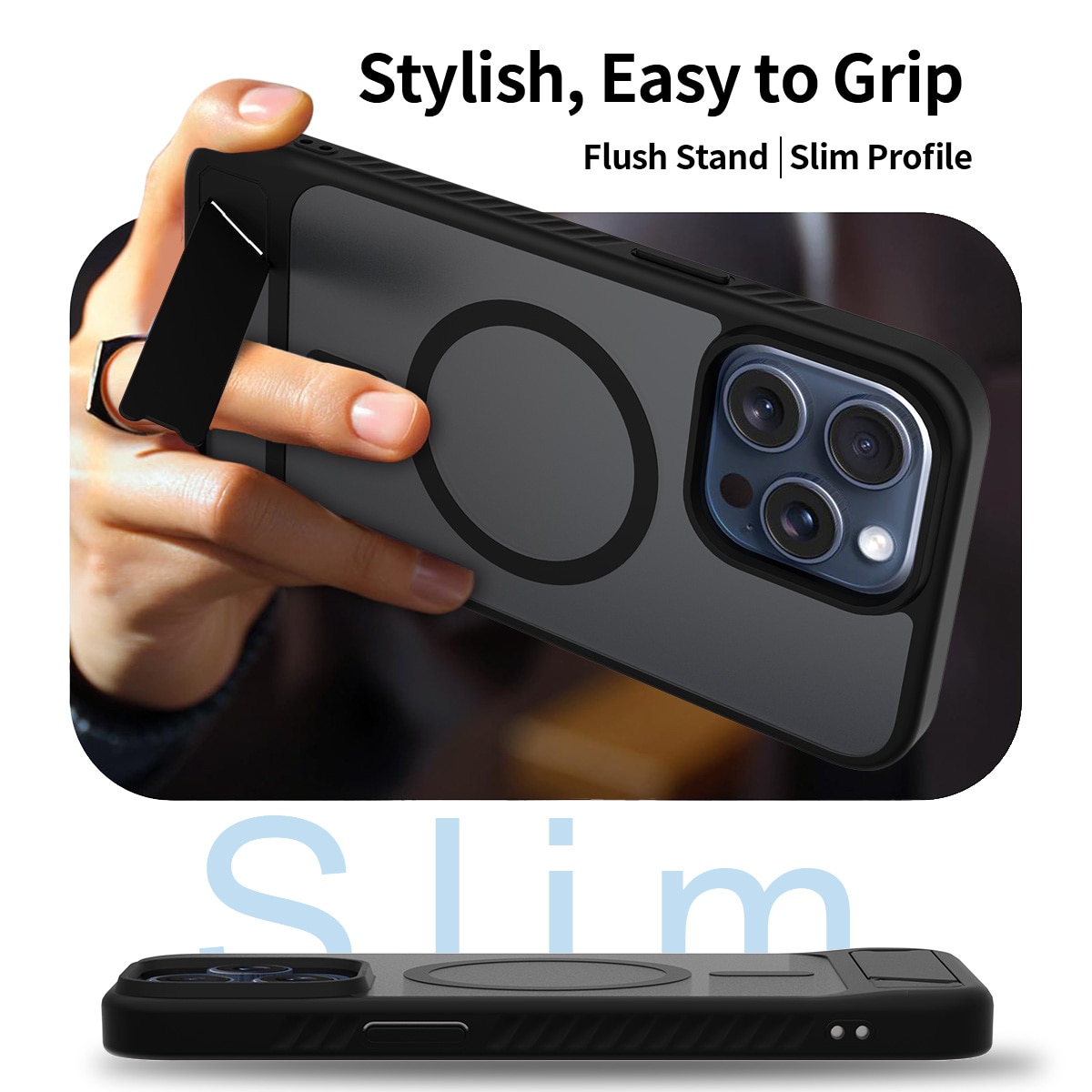 iPhone 15 Pro Max Magnetische Hülle mit Ständer Schwarz