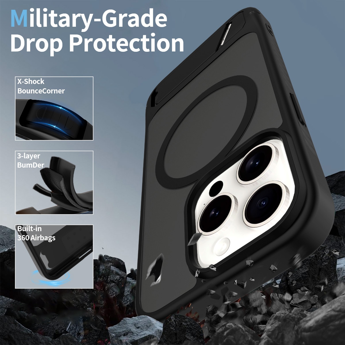 iPhone 15 Pro Magnetische Hülle mit Ständer Schwarz