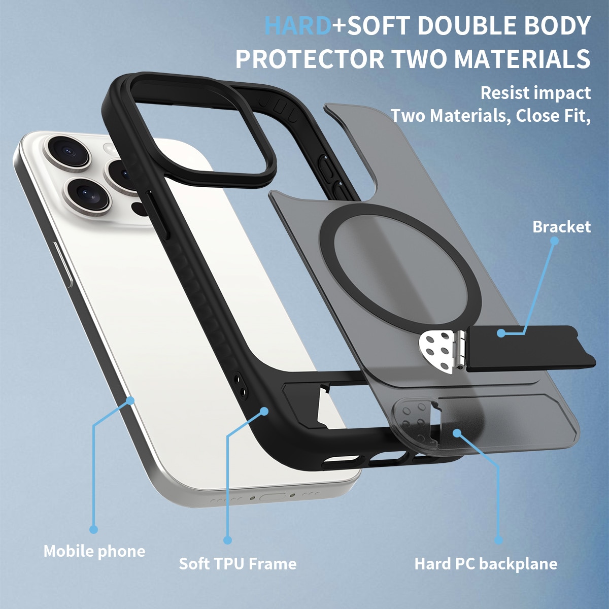 iPhone 15 Pro Magnetische Hülle mit Ständer Schwarz