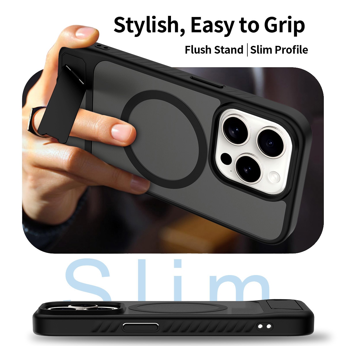 iPhone 15 Pro Magnetische Hülle mit Ständer Schwarz