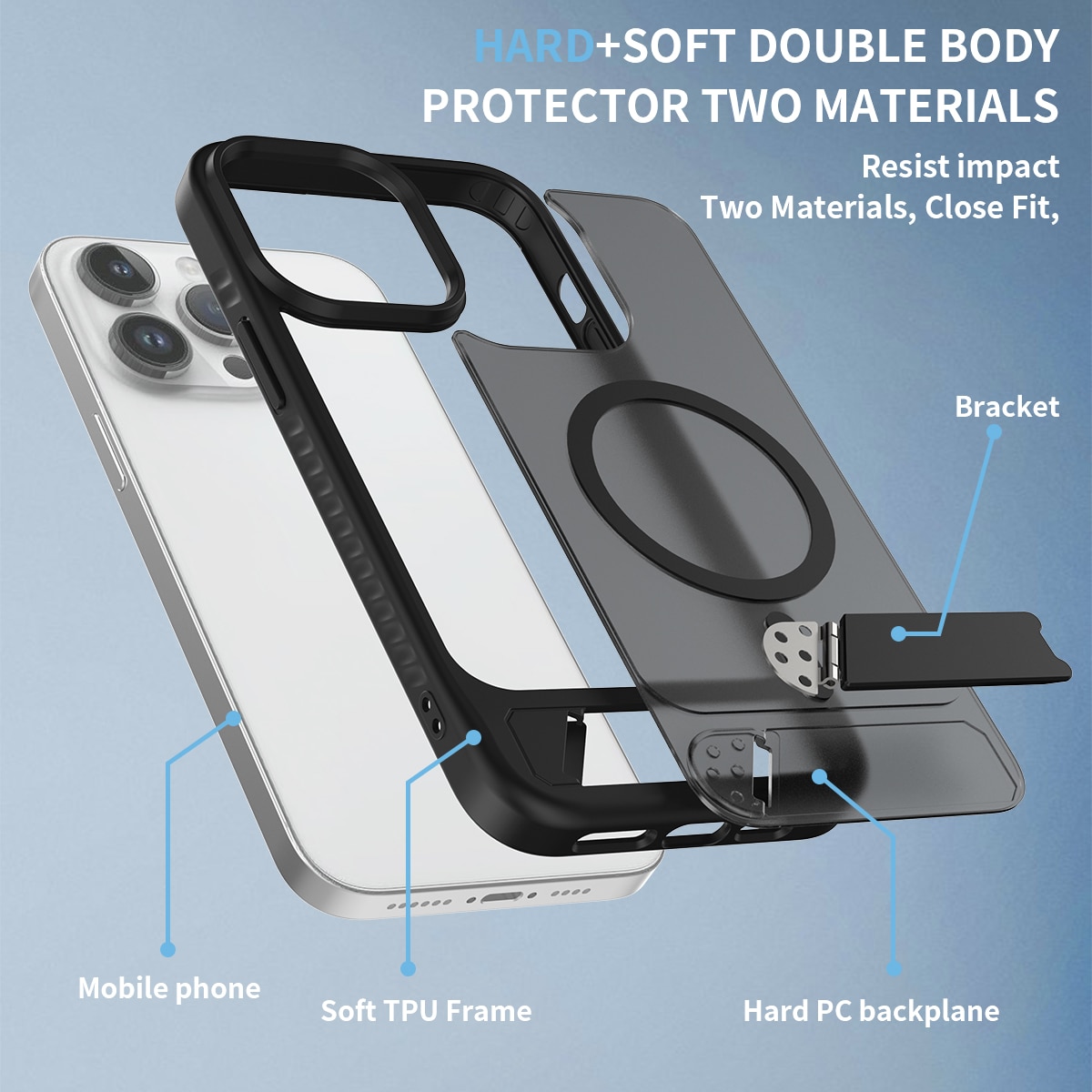 iPhone 14 Pro Max Magnetische Hülle mit Ständer Schwarz