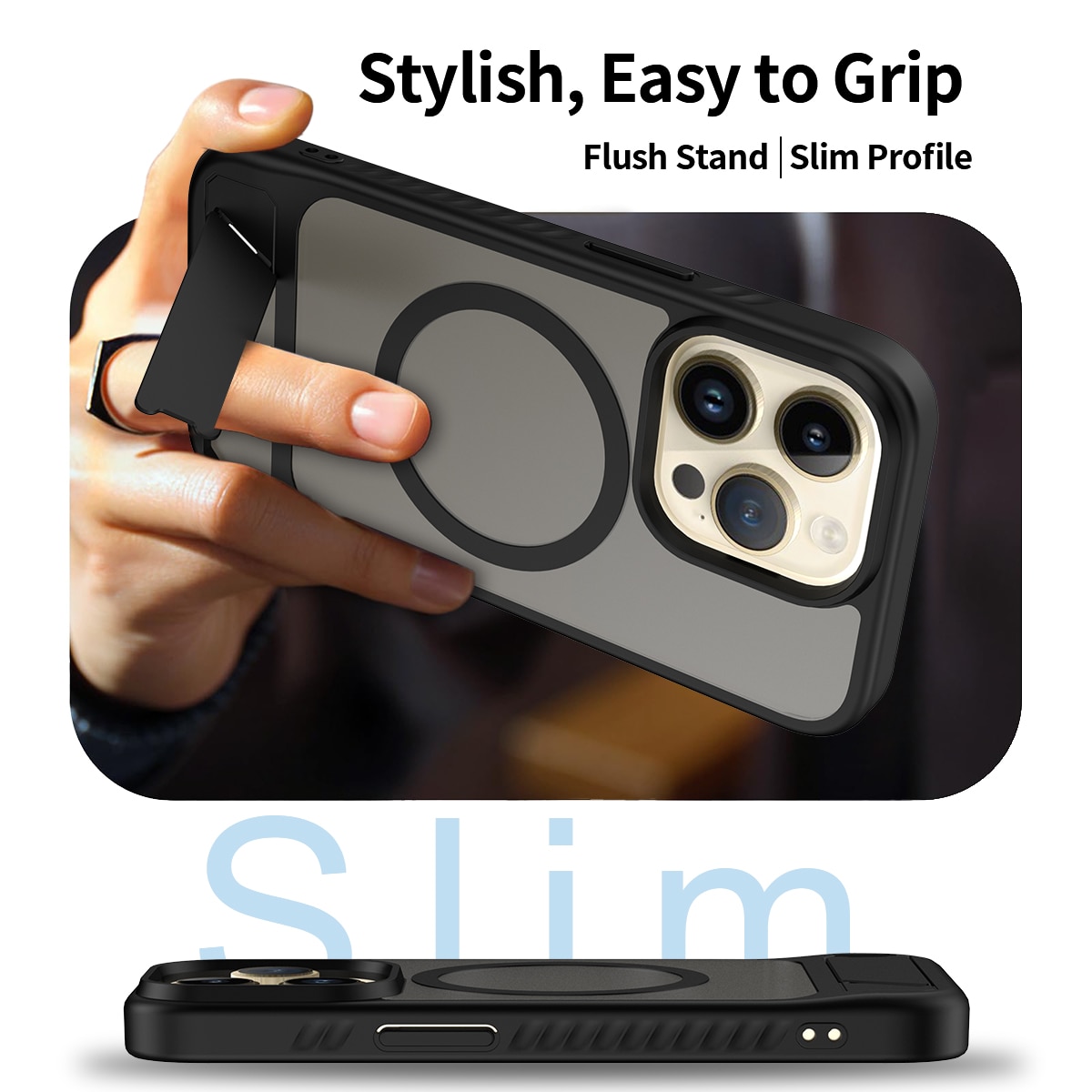 iPhone 13 Pro Magnetische Hülle mit Ständer Schwarz