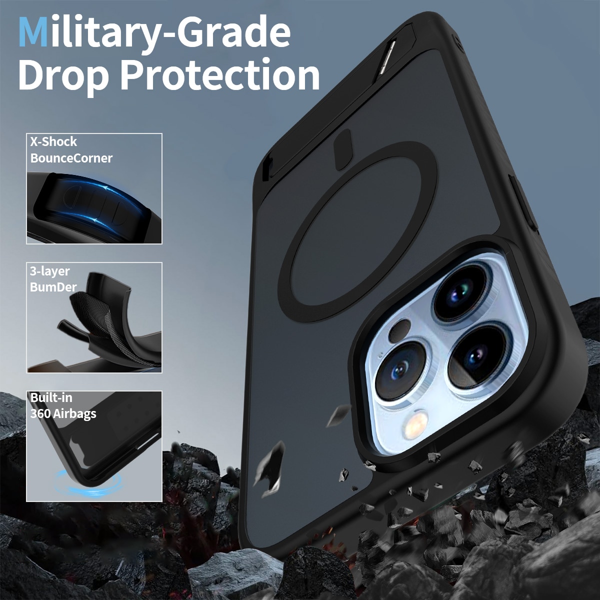 iPhone 13 Pro Max Magnetische Hülle mit Ständer Schwarz